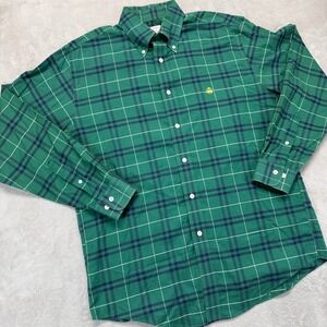 Brooks Brothers Shirt Mens Medium Green Plaid Button Down 346‎ Original Fit Logo